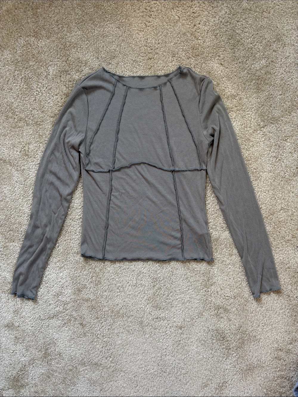 Commence Stretchy Ribbed Olive Long Sleeve Short
